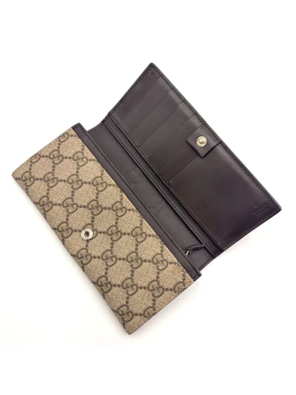 ★SOLD★ Gucci New Ophidia GG Supreme Leather Brown Wallet Gold - Picture 3 of 15